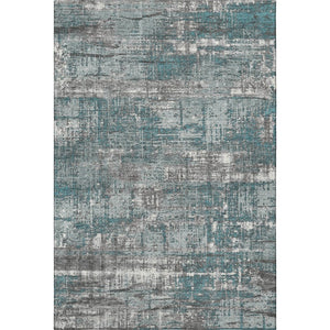 HomeRoots 9' X 12' Teal Gray Ivory Geometric Area Rug - Easy-Care, UV Protected, Stylish for Modern Homes 709737