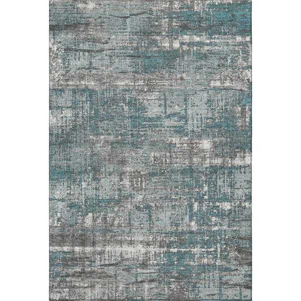 HomeRoots 9' X 12' Teal Gray Ivory Geometric Area Rug - Easy-Care, UV Protected, Stylish for Modern Homes 709737
