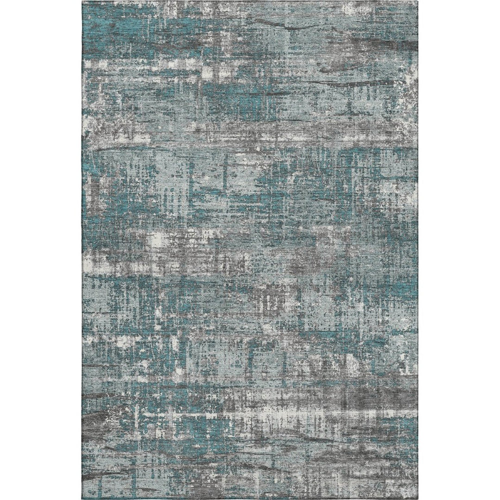 HomeRoots 10' X 14' Teal Gray Ivory Geometric Area Rug - Washable, UV Protected, Stain Resistant for Busy Homes 709738