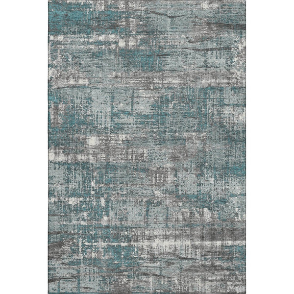 HomeRoots 10' X 14' Teal Gray Ivory Geometric Area Rug - Washable, UV Protected, Stain Resistant for Busy Homes 709738