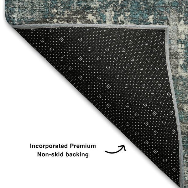 HomeRoots 10' X 14' Teal Gray Ivory Geometric Area Rug - Washable, UV Protected, Stain Resistant for Busy Homes 709738