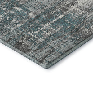 HomeRoots 10' X 14' Teal Gray Ivory Geometric Area Rug - Washable, UV Protected, Stain Resistant for Busy Homes 709738