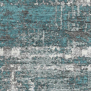 HomeRoots 10' X 14' Teal Gray Ivory Geometric Area Rug - Washable, UV Protected, Stain Resistant for Busy Homes 709738