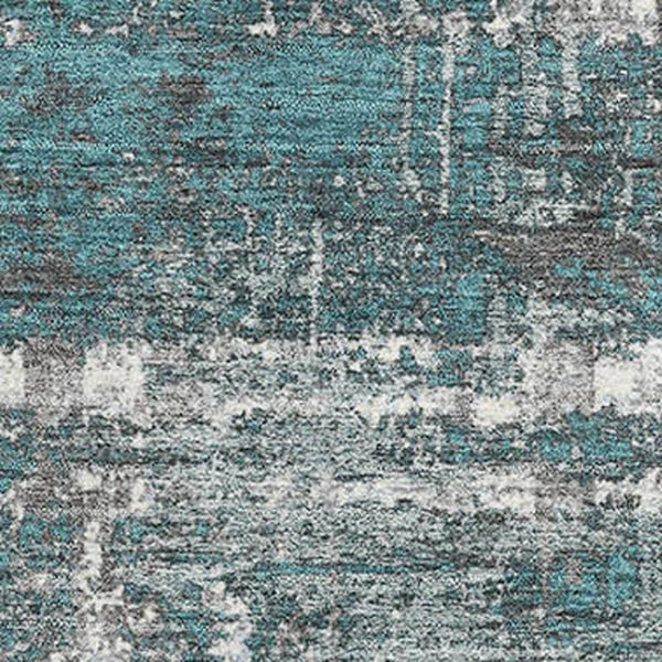 HomeRoots 10' X 14' Teal Gray Ivory Geometric Area Rug - Washable, UV Protected, Stain Resistant for Busy Homes 709738