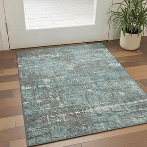 HomeRoots 5' X 8' Taupe Teal Ivory Geometric Area Rug - Washable, UV Protected, Non-Slip for Stylish Living Spaces 709740