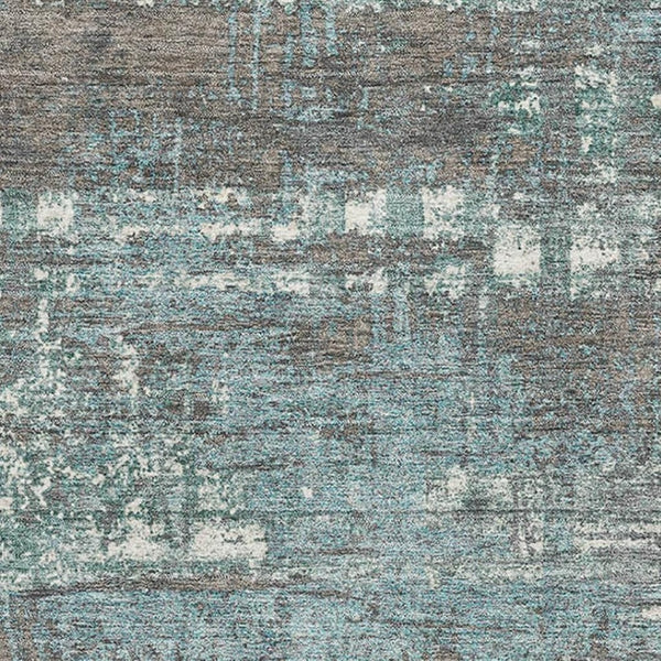 HomeRoots 8' Stylish Taupe, Teal & Ivory Geometric Washable Round Rug with UV Protection for Busy Homes 709741