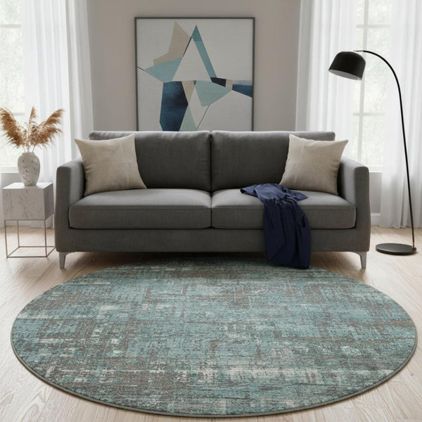 HomeRoots 8' X 10' Stylish Geometric Area Rug in Taupe, Teal & Ivory – Washable, UV-Protected & Kid-Friendly! 709742