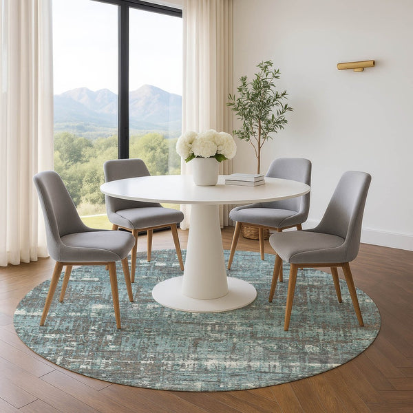 HomeRoots 8' X 10' Stylish Geometric Area Rug in Taupe, Teal & Ivory – Washable, UV-Protected & Kid-Friendly! 709742