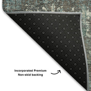 HomeRoots 8' X 10' Stylish Geometric Area Rug in Taupe, Teal & Ivory – Washable, UV-Protected & Kid-Friendly! 709742
