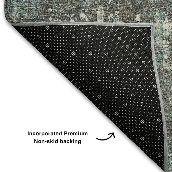 HomeRoots 8' X 10' Stylish Geometric Area Rug in Taupe, Teal & Ivory – Washable, UV-Protected & Kid-Friendly! 709742