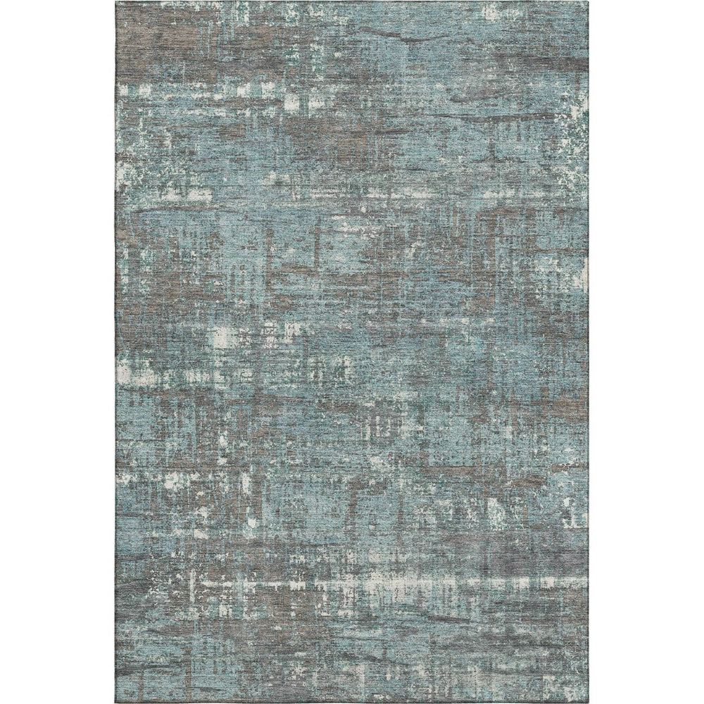 HomeRoots 9' X 12' Stylish Taupe Teal Ivory Geometric Washable Area Rug with UV Protection for High Traffic Areas 709743