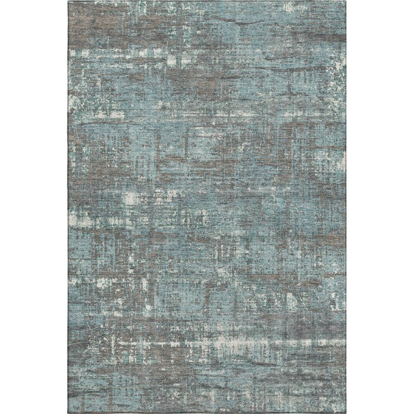 HomeRoots 9' X 12' Stylish Taupe Teal Ivory Geometric Washable Area Rug with UV Protection for High Traffic Areas 709743