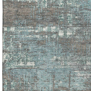 HomeRoots 9' X 12' Stylish Taupe Teal Ivory Geometric Washable Area Rug with UV Protection for High Traffic Areas 709743