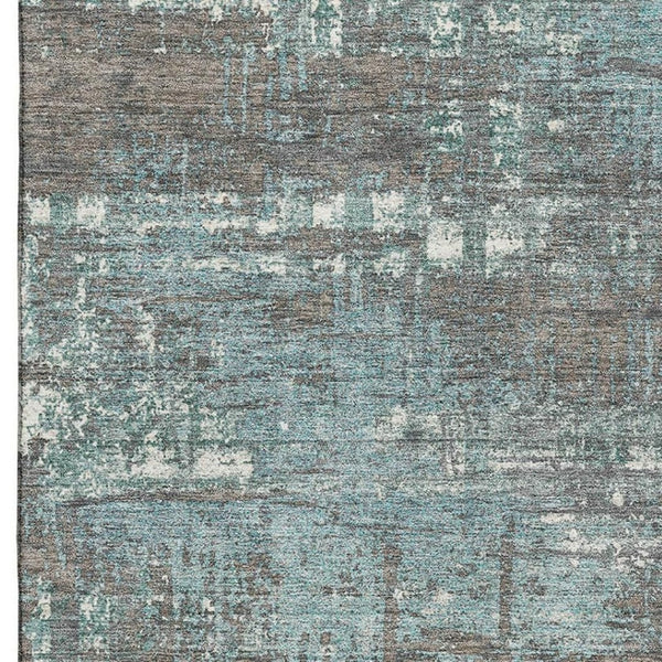 HomeRoots 9' X 12' Stylish Taupe Teal Ivory Geometric Washable Area Rug with UV Protection for High Traffic Areas 709743