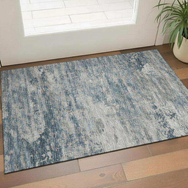 HomeRoots 5' X 8' Stylish Denim Blue Striped Area Rug - Washable, UV Protected, Non-Slip, Perfect for Homes! 709746