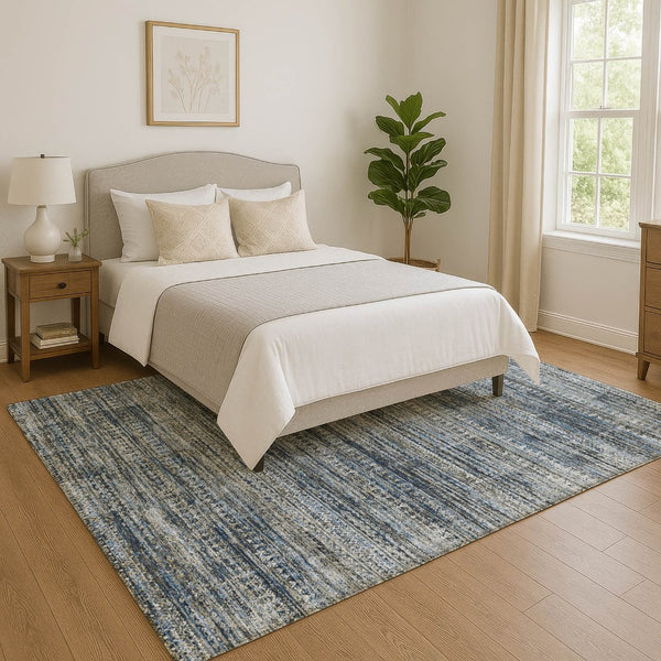 HomeRoots 5' X 8' Stylish Denim Blue Striped Area Rug - Washable, UV Protected, Non-Slip, Perfect for Homes! 709746