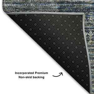 HomeRoots 5' X 8' Stylish Denim Blue Striped Area Rug - Washable, UV Protected, Non-Slip, Perfect for Homes! 709746