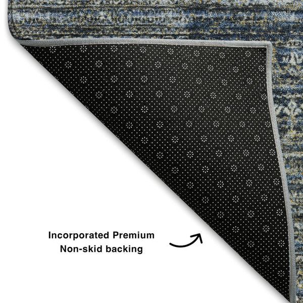HomeRoots 5' X 8' Stylish Denim Blue Striped Area Rug - Washable, UV Protected, Non-Slip, Perfect for Homes! 709746