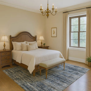 HomeRoots 5' X 8' Stylish Denim Blue Striped Area Rug - Washable, UV Protected, Non-Slip, Perfect for Homes! 709746