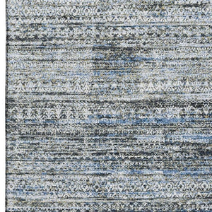 HomeRoots 8' Washable Round Rug in Denim Blue, Ivory & Khaki – Durable, UV-Protected, Stain-Resistant Design! 709747