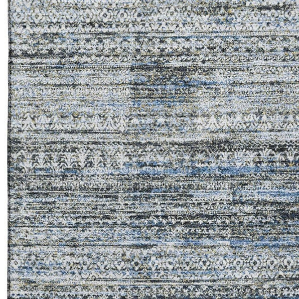 HomeRoots 8' Washable Round Rug in Denim Blue, Ivory & Khaki – Durable, UV-Protected, Stain-Resistant Design! 709747