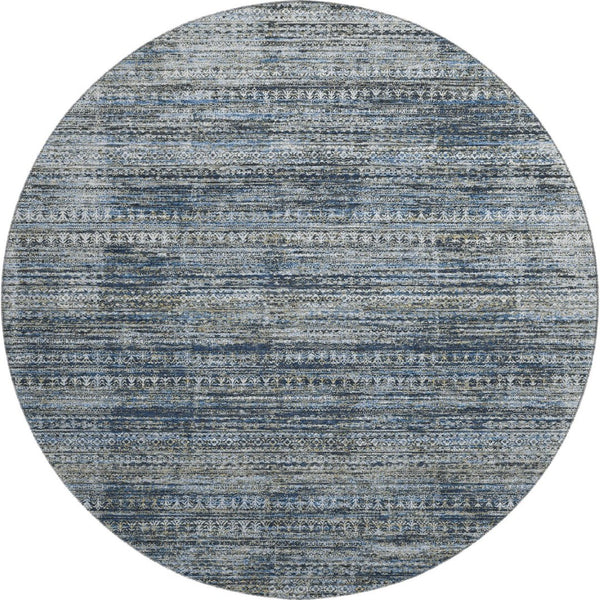 HomeRoots 8' X 10' Washable Denim Blue, Ivory & Khaki Striped Area Rug with UV Protection for Busy Homes 709748
