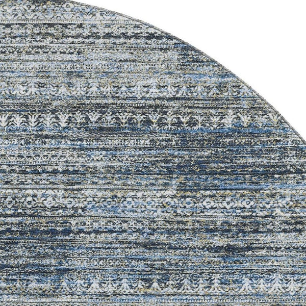 HomeRoots 8' X 10' Washable Denim Blue, Ivory & Khaki Striped Area Rug with UV Protection for Busy Homes 709748