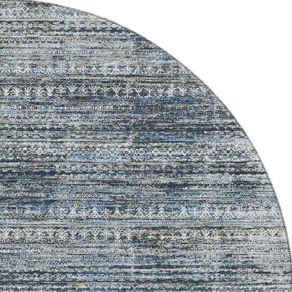 HomeRoots 8' X 10' Washable Denim Blue, Ivory & Khaki Striped Area Rug with UV Protection for Busy Homes 709748