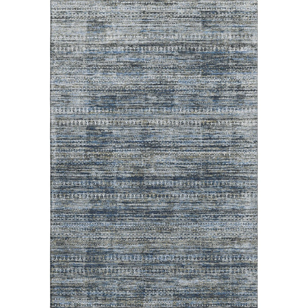 HomeRoots 9' X 12' Stylish Denim Blue and Ivory Striped Washable Area Rug with UV Protection for Durability 709749