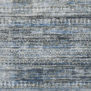 HomeRoots 9' X 12' Stylish Denim Blue and Ivory Striped Washable Area Rug with UV Protection for Durability 709749