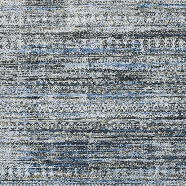 HomeRoots 9' X 12' Stylish Denim Blue and Ivory Striped Washable Area Rug with UV Protection for Durability 709749