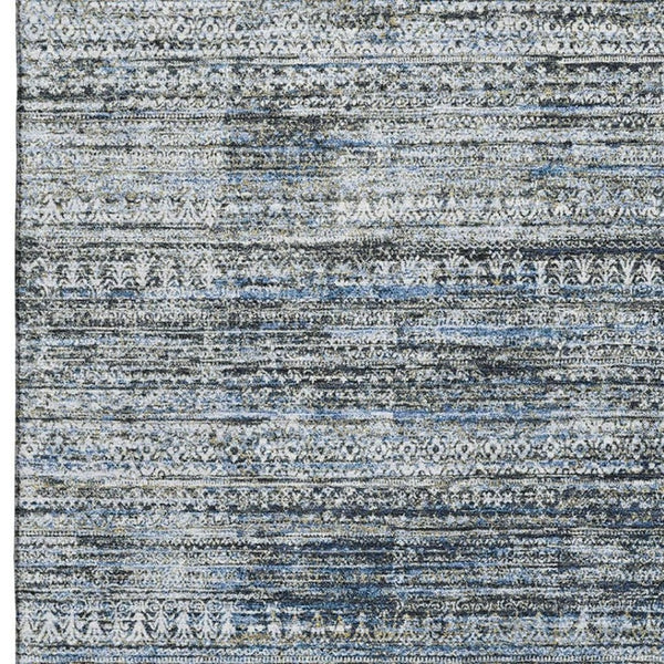 HomeRoots 9' X 12' Stylish Denim Blue and Ivory Striped Washable Area Rug with UV Protection for Durability 709749