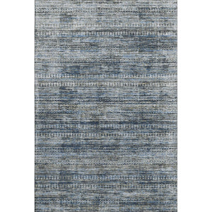 HomeRoots 10' X 14' Striped Area Rug in Denim Blue, Ivory & Khaki - Stain Resistant, UV Protected, Durable Design 709750