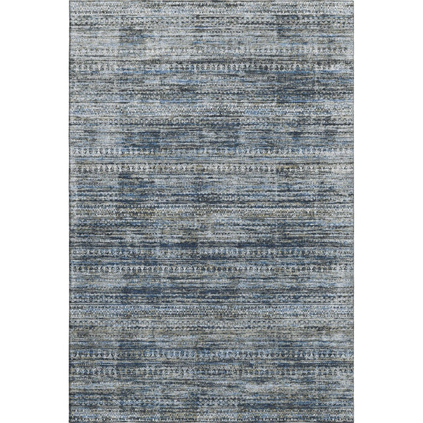 HomeRoots 10' X 14' Striped Area Rug in Denim Blue, Ivory & Khaki - Stain Resistant, UV Protected, Durable Design 709750