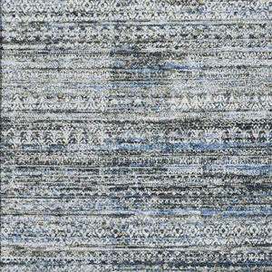 HomeRoots 10' X 14' Striped Area Rug in Denim Blue, Ivory & Khaki - Stain Resistant, UV Protected, Durable Design 709750