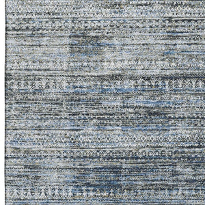 HomeRoots 10' X 14' Striped Area Rug in Denim Blue, Ivory & Khaki - Stain Resistant, UV Protected, Durable Design 709750