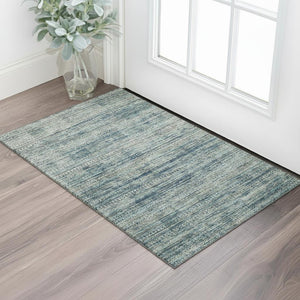 HomeRoots 5' X 8' Stylish Teal, Taupe & Beige Striped Area Rug - Washable, UV-Protected, Durable & Non-Slip! 709752
