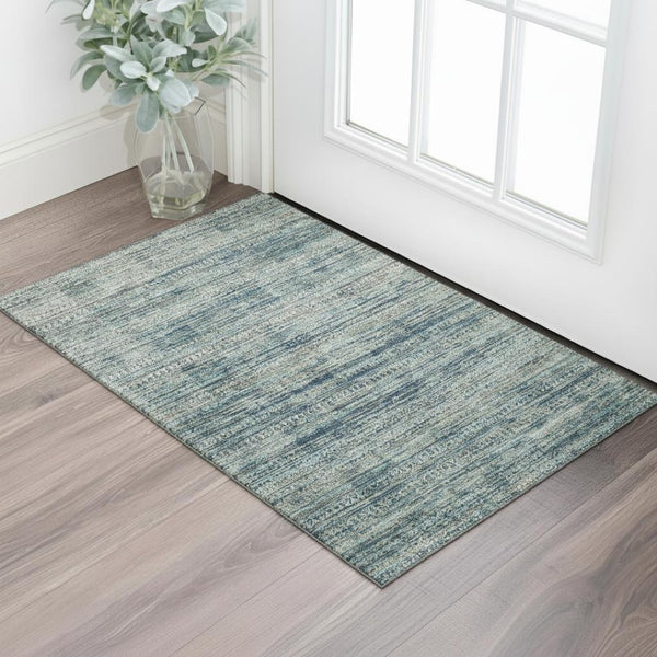 HomeRoots 5' X 8' Stylish Teal, Taupe & Beige Striped Area Rug - Washable, UV-Protected, Durable & Non-Slip! 709752