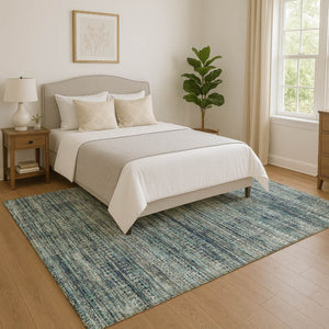 HomeRoots 5' X 8' Stylish Teal, Taupe & Beige Striped Area Rug - Washable, UV-Protected, Durable & Non-Slip! 709752