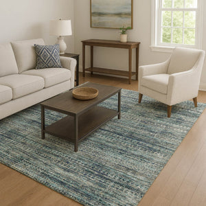 HomeRoots 5' X 8' Stylish Teal, Taupe & Beige Striped Area Rug - Washable, UV-Protected, Durable & Non-Slip! 709752