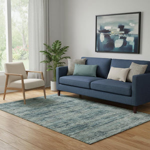 HomeRoots 8' Striped Washable Round Rug in Teal, Taupe & Beige – UV Protected, Non-Slip, Stain Resistant! 709753