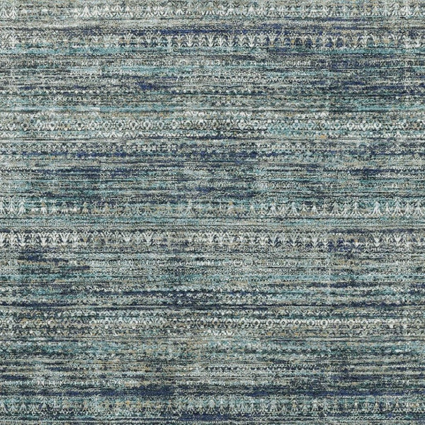 HomeRoots 8' Striped Washable Round Rug in Teal, Taupe & Beige – UV Protected, Non-Slip, Stain Resistant! 709753