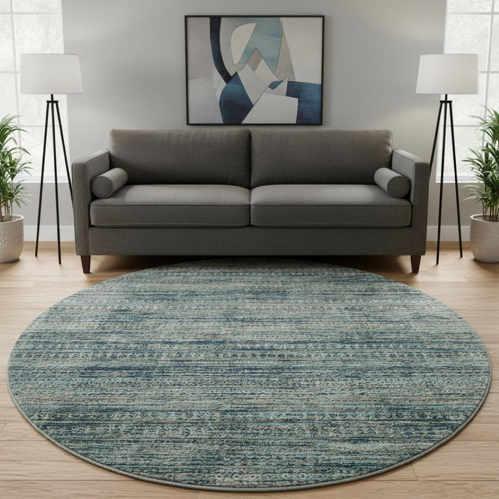 HomeRoots 8' X 10' Striped Washable Area Rug in Teal, Taupe & Beige - Durable, UV-Protected & Stain-Resistant 709754