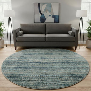 HomeRoots 8' X 10' Striped Washable Area Rug in Teal, Taupe & Beige - Durable, UV-Protected & Stain-Resistant 709754