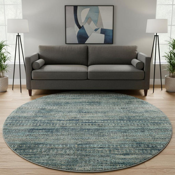 HomeRoots 8' X 10' Striped Washable Area Rug in Teal, Taupe & Beige - Durable, UV-Protected & Stain-Resistant 709754