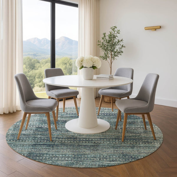 HomeRoots 8' X 10' Striped Washable Area Rug in Teal, Taupe & Beige - Durable, UV-Protected & Stain-Resistant 709754