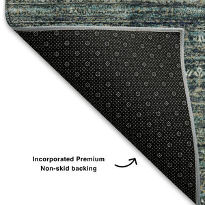 HomeRoots 8' X 10' Striped Washable Area Rug in Teal, Taupe & Beige - Durable, UV-Protected & Stain-Resistant 709754