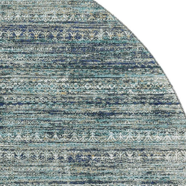 HomeRoots 8' X 10' Striped Washable Area Rug in Teal, Taupe & Beige - Durable, UV-Protected & Stain-Resistant 709754