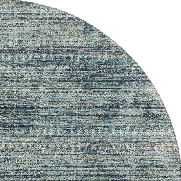 HomeRoots 8' X 10' Striped Washable Area Rug in Teal, Taupe & Beige - Durable, UV-Protected & Stain-Resistant 709754