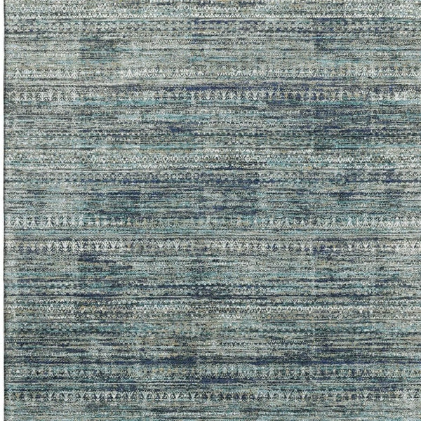HomeRoots 9' X 12' Stylish Teal Taupe Beige Striped Washable Area Rug with UV Protection for High-Traffic Areas 709755